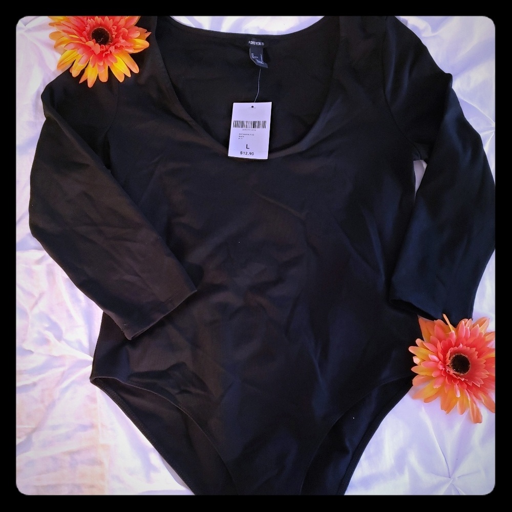 Forever 21 3/4 sleeve black bodysuit